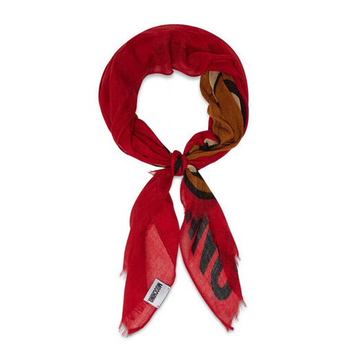 MOSCHINO Unisex Teddy Bear Pattern Tassel Scarf 03317 M2525 001 Red TU