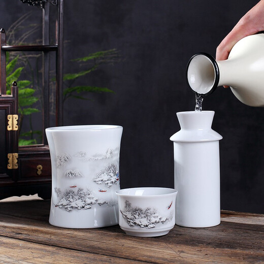 Jiulou Pavilion Jingdezhen high white ceramic old-fashioned rice wine scalding pot ancient Chinese wine warmer wine set 3 pieces of snow scenery standard = 1 pot 1 liner 1 wine glass