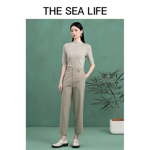 THE SEA LIFE Ou Hai Yisheng High-waisted straight-leg pants 24 years of autumn and winter high-elastic temperament tea-color trousers 12128 brown S