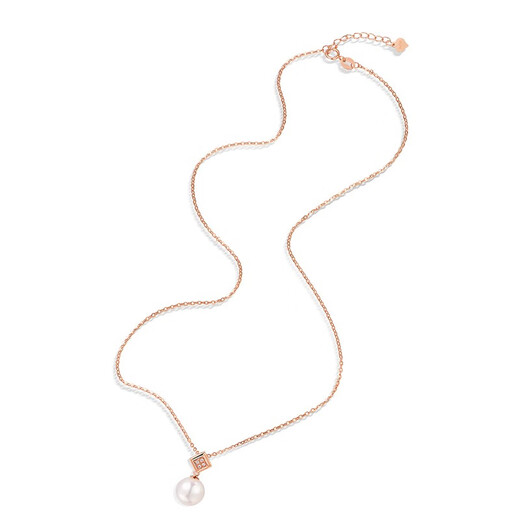Leyun 18k rose gold colored gold inlaid freshwater pearl and diamond pendant necklace for mothers, gift for mothers, total weight approximately 2.81g, rose gold