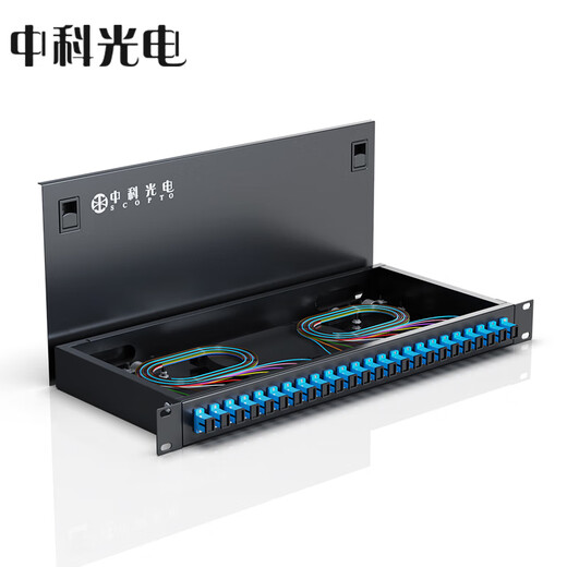 中科光电 光纤终端盒24口24芯光纤配线架 光缆接续盒接线熔纤盒SC单模满配尾纤法兰 机架式 ZK-GXH-24SC-SM
