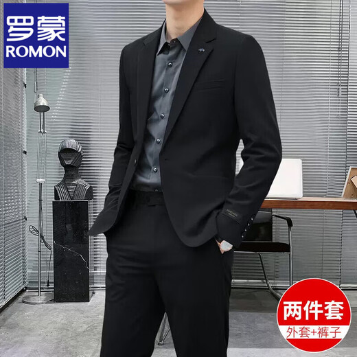 Luo Meng high-end casual suit men's trendy slim blazer business wedding groomsmen dress youth black single suit 2XL (it is recommended to take one size larger for a slim fit)