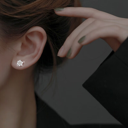 Warme Farben Commuting Intellectual Snowflake Silver Needle Earrings Feminine Student Simple Sleeping No-Pick Earrings Valentine's Day Gift Snowflake Earrings