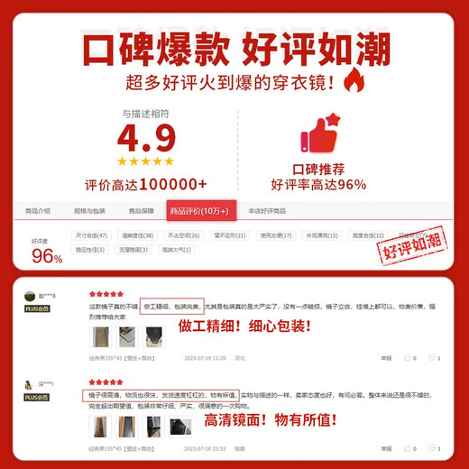 初学者 穿衣镜 全身落地镜试衣镜家用防爆壁挂衣帽间铝合金网红大镜子 经典黑150*40【壁挂+落地】