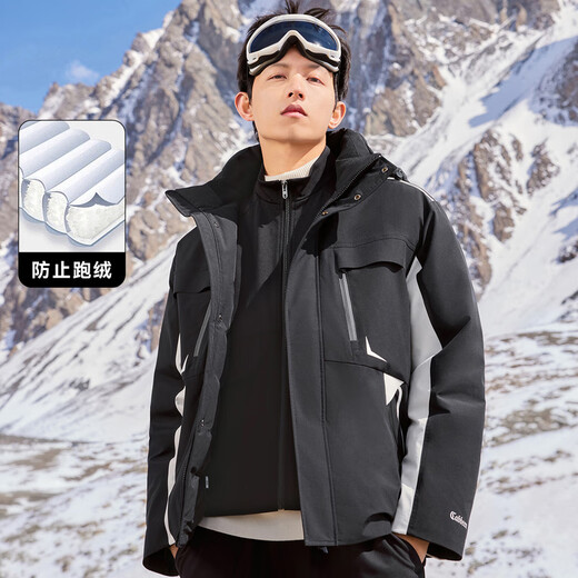 卡宾男装 三防连帽羽绒服秋冬新款90鸭绒工装外套宽松山系风H 煤黑色01 L /175/50
