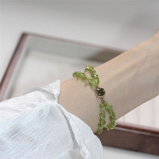 Weizhou Shark Pearl Island/The Wizard of Oz natural double-layered peridot simple fashion bracelet shiny zircon original jewelry olive olive green bracelet full length + 4cm extension chain 0 carat 16cm