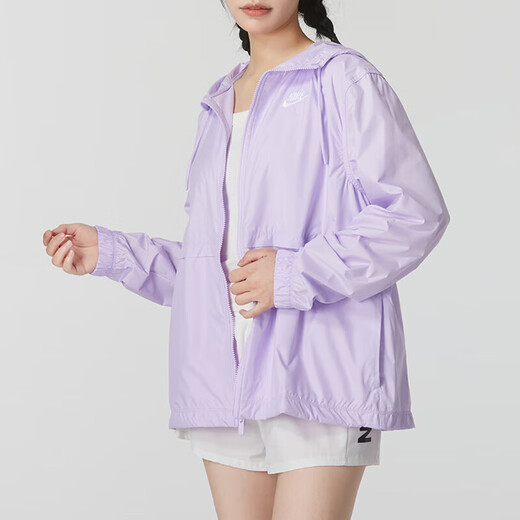 耐克（NIKE）外套夹克女装夏季新款透气休闲防晒风衣耐磨宽松梭织连帽运动服 DM6180-511 紫色 L