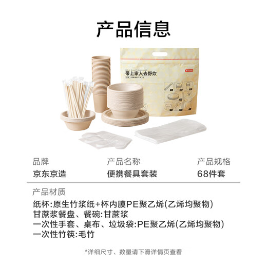 Made in Tokyo, disposable tableware set, cups, plates, dishes, chopsticks, gloves, tablecloths, garbage bags, camping 10-person set, 68-piece set