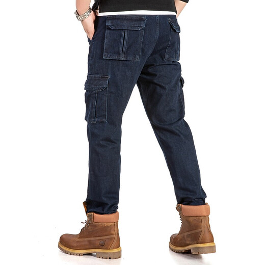 Jeep Spirit Jeep Casual Jeep Herren Multi-Pocket Straight Lose Arbeitshose Herbst und Winter Mode einfache Herrenhose 9921 J9921 Blau Größe 40