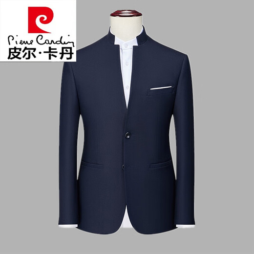 Pierre Cardin Chinese tunic suit for middle-aged men, Chinese stand-up collar suit, men's wedding dress, casual suit jacket, men's spring knitted black-single 3XL