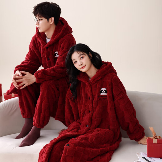 Pajamas de boda Fuxinkang se adapta a la pareja de recién casados ​​de otoño e invierno camisón rojo de terciopelo coral hombres y mujeres festivas años de casa MJX-6195 L-mujer [alto 161-167-peso 100-120]