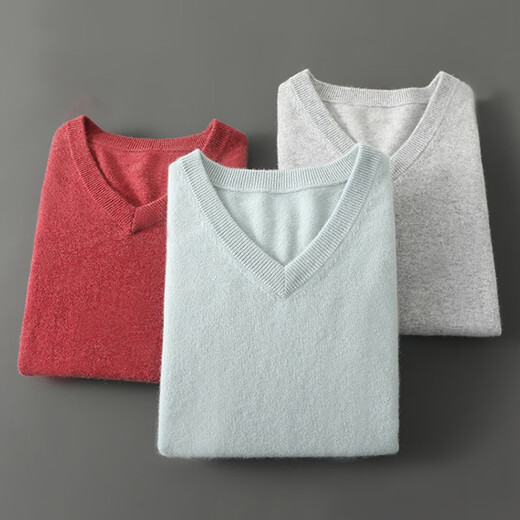 
Pash Men's Cashmere Sweater 100% Cashmere V-neck Basic Inner Layer Casual Knitted Base Sweater TRC1202 Medium Gray 2XL
