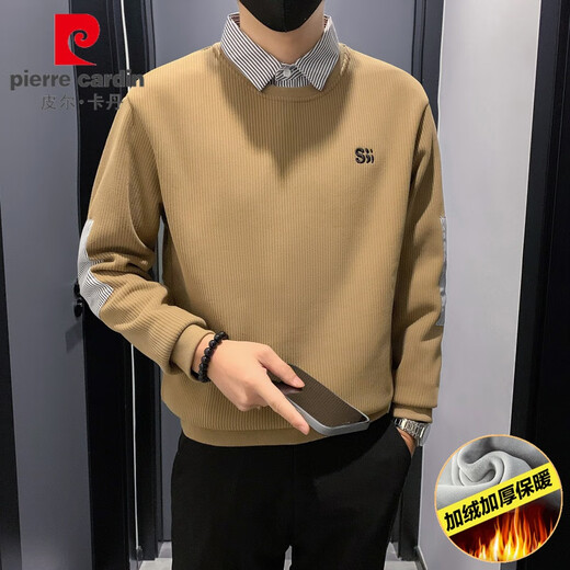 
Pierre cardin fake two-piece sweatshirt men's spring and autumn style puffing socket men's 2025 new high-end long-sleeved Maillard top 1391 black style regular XL recommended 145Jin [Jin equals 0.5 kg]