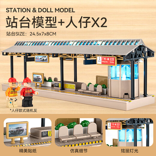 Chezhi Train jouet ferroviaire à grande vitesse télécommandé en alliage pour enfants modèle Fuxing EMU China Harmony train ferroviaire garçon avec modèle de plate-forme légère + poupées de blocs de construction 2 pièces