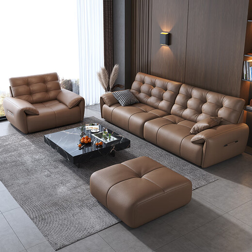 Filena sofa Italian minimalist leather sofa living room size household multi-person straight-row sofa Y739 double handrail single seat 1.2 meters [bottom perspective network + full-head layer cowhide]