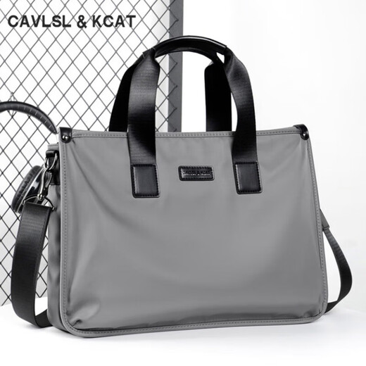 CavlslKcat business briefcase men's handbag large capacity commuter computer bag Oxford cloth casual business trip shoulder crossbody bag black large bag 15.6 inches 39*11*29cm
