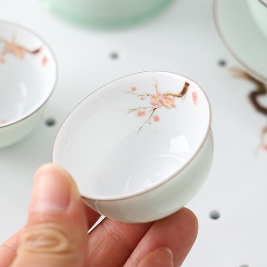 Only ancient Chaoshan Kung Fu tea set, household small set, celadon tea tray, teapot, covered bowl, teacup, ceramic tea boat, office tea sea, teapot, ceramic tea tray, 10-piece set (ordinary packaging)