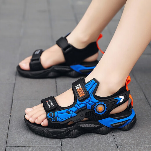 Xuantus children's sandals men's new summer boys' sandals medium and large children's soft sole non-slip children's student sandals black and blue size 33