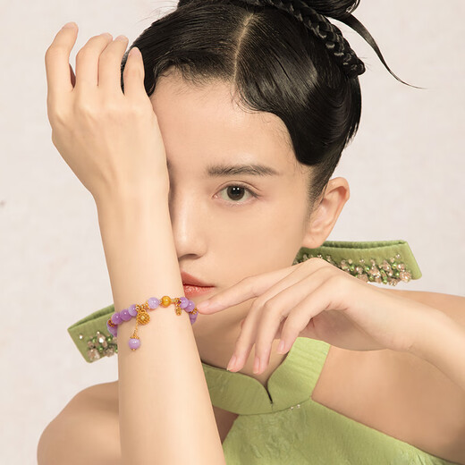 Miling LEFTGO Natural Brazilian Purple Kunzite Bracelet Women's S925 Silver Plated 18K Gold Russian Beeswax 8mm Bracelet S 13.5cm-15cm