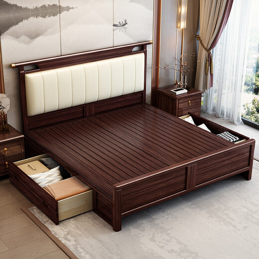 
Laisda new Chinese style black gold solid wood bed master bedroom 1.8 meters double high-end light luxury wedding bed YF9904 1.8 full bed
