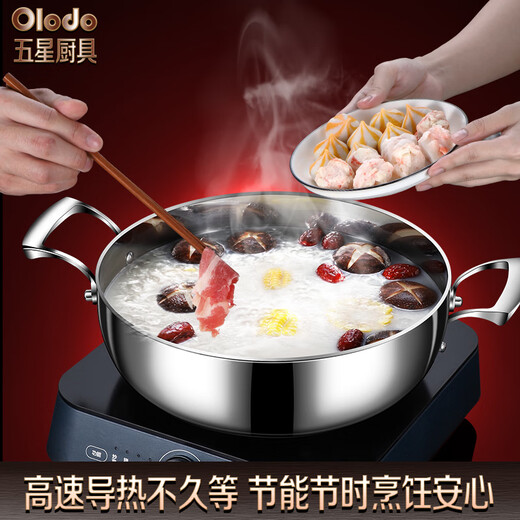 欧乐多（Olodo）德国316L不锈钢复底汤锅火锅涮锅家用大容量锅燃气灶电磁炉通用 316L不锈钢汤锅 贈手柄+汤勺 26cm