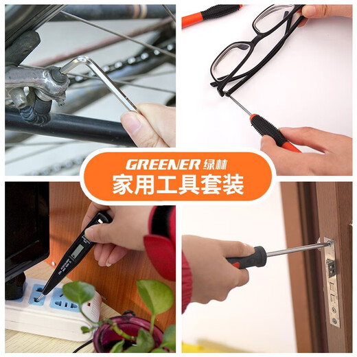 绿林（GREENER）20件套 家用工具箱套装电工五金工具螺丝刀维修扳手卷尺组合套装