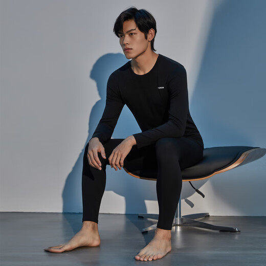 雅戈尔（YOUNGOR）内衣裤男保暖套装棉毛衫裤秋衣秋裤圆领常规厚度 黑色 L