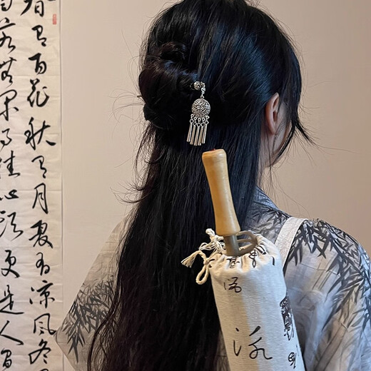 Two Worlds Happy Retro Ethnic Style Imitation Miao Silver Hairpin Women's Step Swinging Tassel Hairpin Ancient Style Palace Style Updo Hair Accessories Headdress