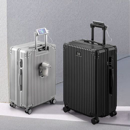 Soo Koffer Multifunktionaler Gepäcktrolley-Fall Student großer Kapazitäts-Reise-Code-Koffer-Tassenhalter Silber 26 Zoll
