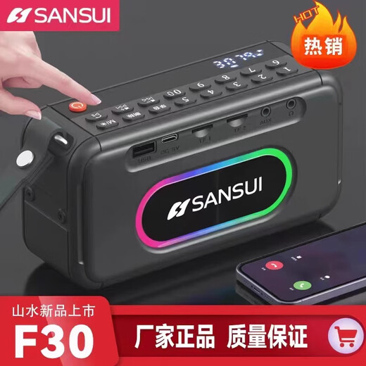 Shanshui (Sansui) Nuevo auténtico Shanshui F30 Bluetooth Splayer Card Player Altavoz Dual Power Square Dance Recording y Audio F30 Gray Dual Speaker 16 Watts of Power Colorful Standard + 128g Card Card 9913 Canciones 9913