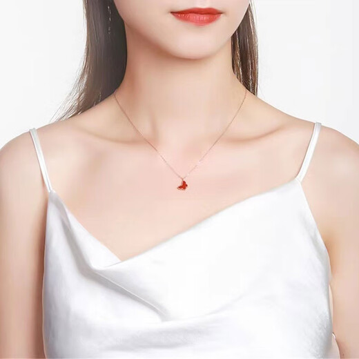 18K gold four-leaf clover pendant gourd love au750 color gold rose gold birthday gift for girlfriend's mother red agate (single pendant) butterfly (18K rose gold)