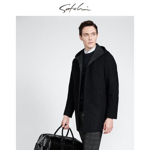 Sachi Satchi Herrenbekleidung Mall gleicher Männermantel Herbst und Winter Neue Pure Woll Business Kapuze warme Jacke Männer 88ulb8 Schwarz Grau 50