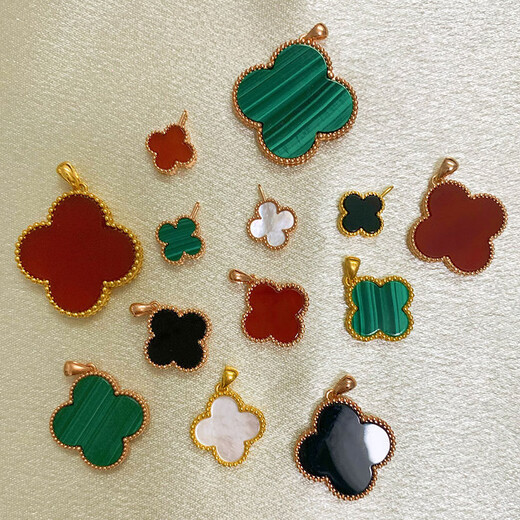 18K gold four-leaf clover pendant color gold rose gold gold pendant necklace set chain au750 girl gift for girlfriend 18K gold rose gold (single pendant) 20mm red agate