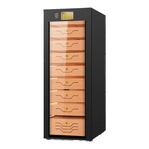Bulldog cigar cabinet with constant temperature and humidity, ammonia removal and variable frequency cigar moisturizing cabinet, constant temperature and humidity control for eggplant cultivation, cedar wood cigar and wine cabinet, large capacity commercial household fingerprint lock VC528, fourth generation PLUS fingerprint password lock WiFi+VC528 black