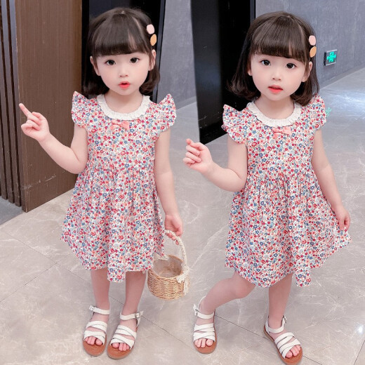 Children's clothing with Jubilee Rabbit, girls' dresses, summer dresses, children's skirts, baby girl's clothes, summer princess dresses, toddlers, summer styles for little girls 1-7 years old, Korean style short-sleeved skirts, pink 130 size, recommended height 115-125cm