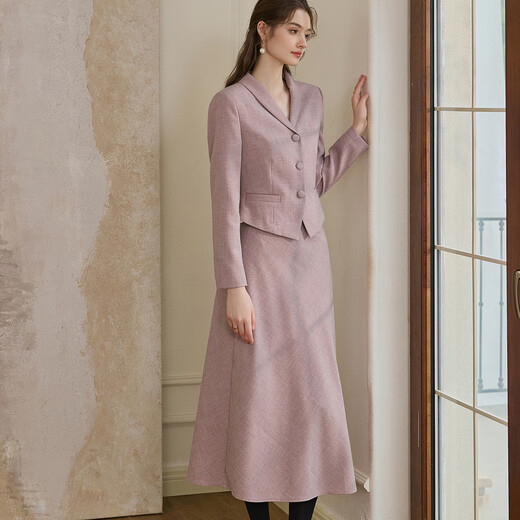 Roeyshouse Loi Elegant Color Color Slim Sild Wover's Winat's Winter's Nouvelle veste de banlieue Jupe en deux pièces 11149 Purple Pink M