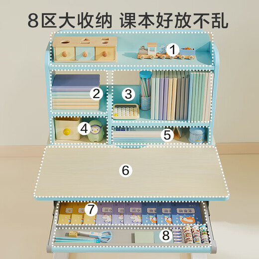 JD.com Kinderschreibtisch, Studienschreibtisch, Stuhl, Schreibtisch [importiert massives Holz, kleine Wohnung, hebensfähig] 80 cm blau