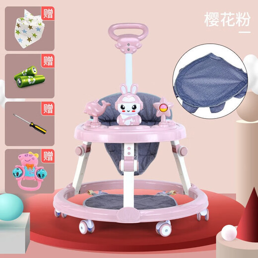 Bara Pig Baby Walker Music Multifonctionnel Anti-O-LEG ANTI-ROLLING Foldable Baby Walker Pinker de 6 à 18 mois Convient pour la plaque de repas bébé 6 à 18 mois