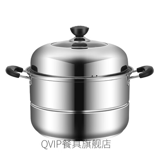 QVIP small steamer stainless steel household thickened single layer large capacity multi-purpose double layer steamed buns induction cooker gas stove pot single layer one steaming sheet free steamed Buhai 24cm when ordering