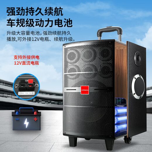 Konka square dance audio three-way outdoor mobile trolley performance singing karaoke wooden speaker subwoofer home portable Bluetooth high power high volume with wireless microphone 11 speakers (no microphone)