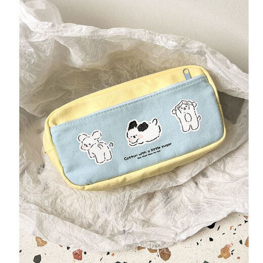 Canaan Songji new pencil case ins Japanese style high-looking pencil case niche versatile large capacity junior high school student pencil case yellow and blue stitching puppy pencil case
