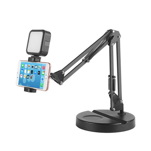 Jianyue mobile phone stand, desktop live broadcast, selfie, overhead shot, multi-functional stand for food and video recording, with fill light clip Y19 weighted cantilever (ball head)