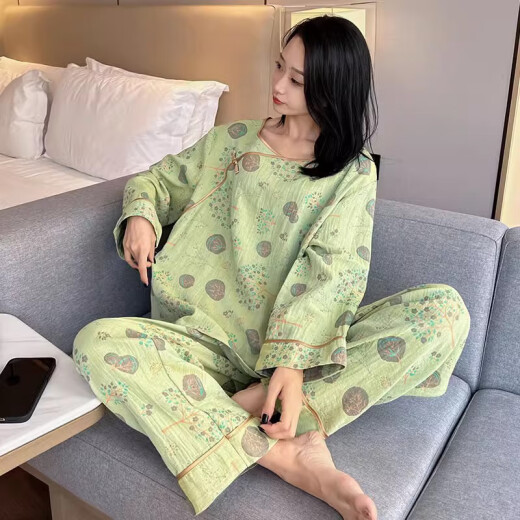 YIMENGTO伊门驼胖mm睡衣女春春大码复古中国风碎花棉纱家居服加肥加大200斤 yz16802 4XL  130-180斤