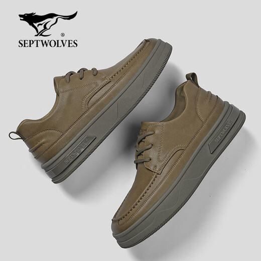Septwolves men's shoes winter 2025 new casual leather shoes men's cowhide breathable soft sole business casual shoes commuting to work leather shoes khaki 40