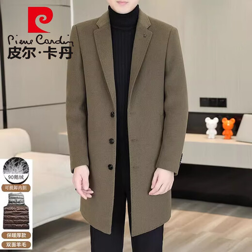 皮尔卡丹（pierre cardin）鹅绒内胆双面呢外套男士加厚风衣中长款羊毛绒毛呢大衣男针织 黑色MN5582【西装领羊毛双面呢】 XL (125-140斤)