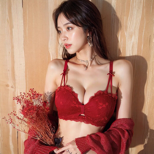 Adore Autumn and Summer Sexy Lace Zodiac Year Underwear Women's Small Breast Gathering to Show Bigger Side Breasts Anti-Sagging Wireless Bra Set Lilac Purple Set 38/85B