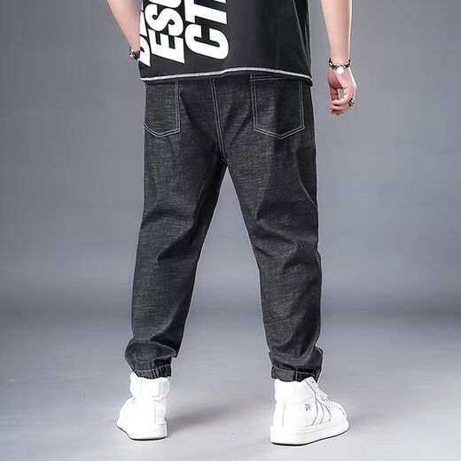 Pantalones Harren de primavera masculina de Vanjano con botas Martin Boots Spring and Summer Fat Man Jeans Men a gran tamaño Hip-hop tendencia 867 Jeans Black One Size M recomendado 80-100 Jin [Jin iguala 0.5 kg]