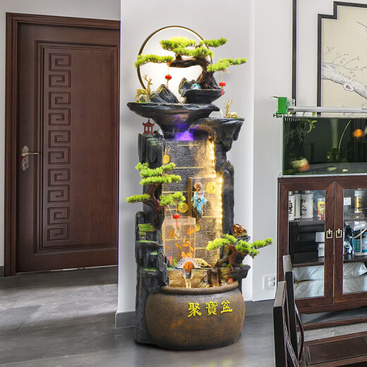 Botianxuan Fengshui Wheel Crown Topfstockfließung Wasser und Geld Ornamente Firma Büro High Mountain Circulation Wasser Landschaft Fischtank Dekoration 9928 Kleine 47*36*111 cm