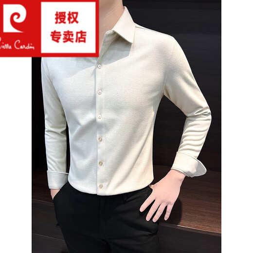Pierre Cardin woolen shirt men's long-sleeved 2025 autumn and winter warm high-end business long-sleeved shirt men's winter dark gray 3XL recommended 160Jin Jin equal to within 0.5 kg