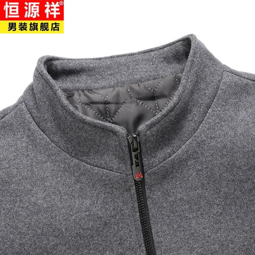 Hengyuanxiang men's wool jacket autumn and winter stand collar fashion jacket casual tops men's middle-aged dad woolen jacket black XL 180
